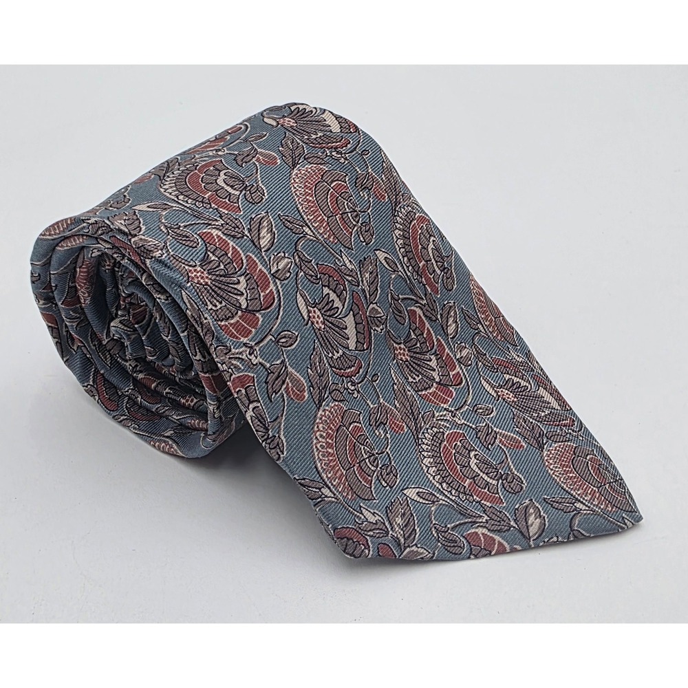 Pierre Cardin Paris New York Men's Floral Paisley Silk Tie Blue Burgundy 3.5"